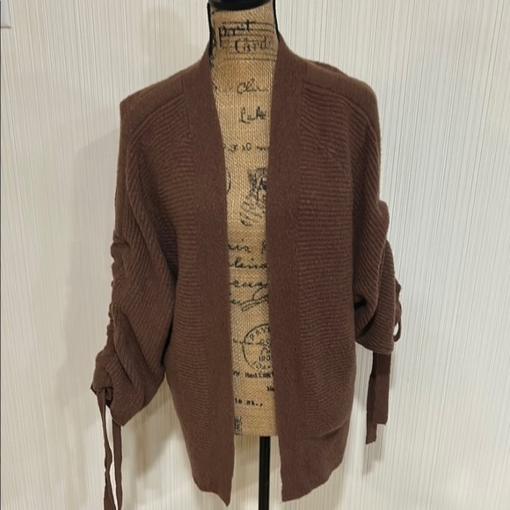 Lucky Brand Chocolate Brown Open-Front Cardigan Tie Sleeves - Picture 1 of 11